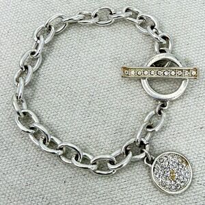 Anne Klein Silver Tone Crystal‎ Charm Toggle Bracelet